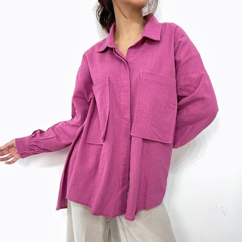 Kemeja Oversize BAHAN Crinkle Shirt - Atasan Wanita Lengan Panjang