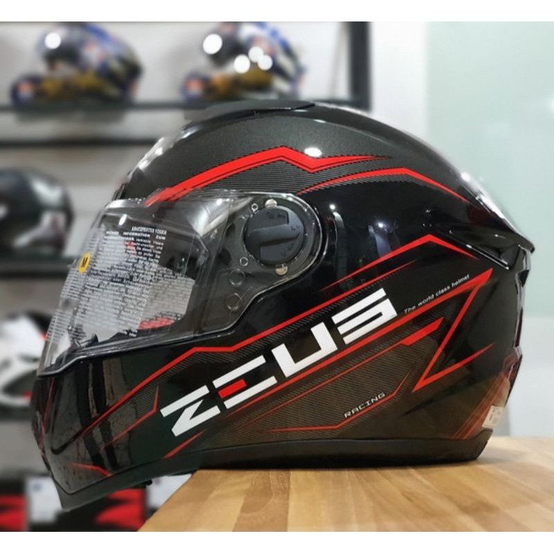 HELM ZEUS FULL FACE BLACK AL5 BLUE - FREE SMOKE VISOR ZEUS ORIGINAL ( ONGKIR 2KG )-AL12 BLK RED