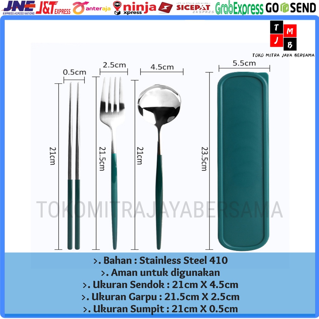 SET SENDOK GARPU SUMPIT KOREA STAINLESS STELL KOTAK BOX 3 IN 1 TRAVEL KOREA ALAT MAKAN PERLENGKAPAN