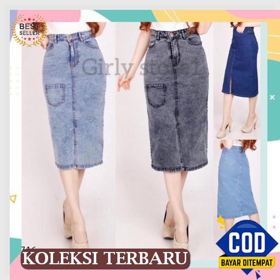 Rok Jeans Mata Itik Terbaru 2022 // Rok Jeans Jumbo // Rok Denim Original Rok Jeans Span Panjang Wan