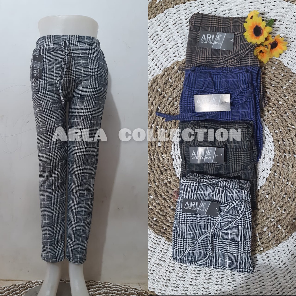 CELANA CREP MOTIF KOTAK TALI // LUNA PANTS KOTAK PANJANG