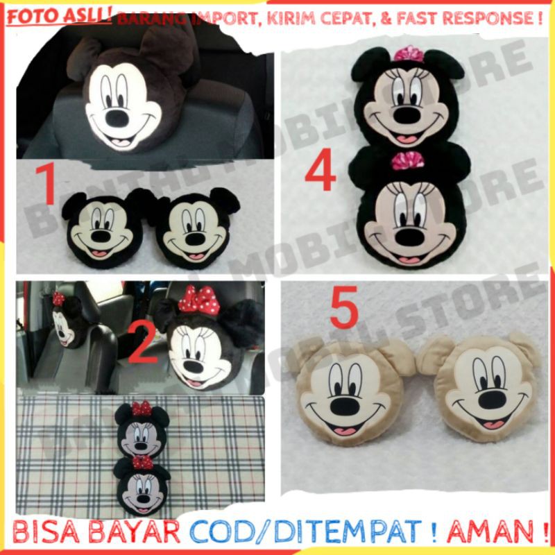 Set bantal  headrest sandaran  kepala  jok  leher mobil  Minnie 