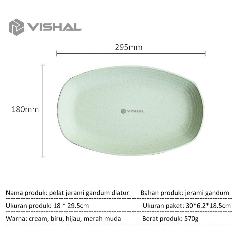 VISHAL Piring Jerami Gandum Set Piring Bentuk Oval Kotak Mix Warna Isi 4 Pcs Lonjong Dinner Plate