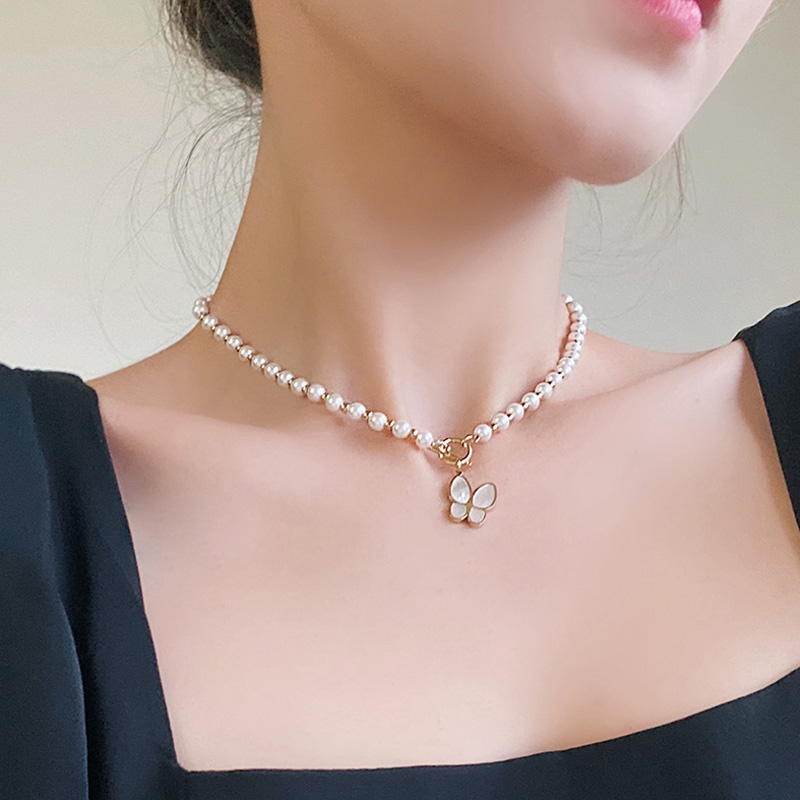 Butterfly Kalung Dengan Liontin Mutiara Bentuk Kupu-Kupu Untuk Wanita