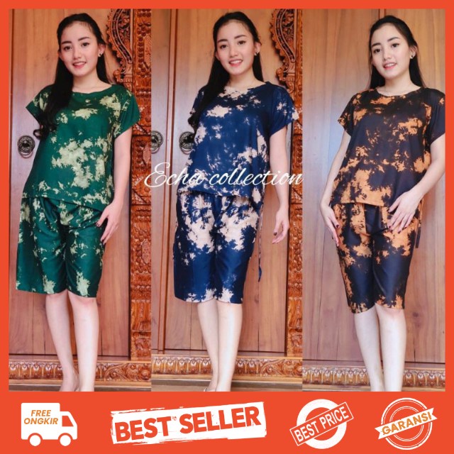 setelan babydol rayon dewasa motif tie dye pendek / setelan piyama rayon dewasa tie dye