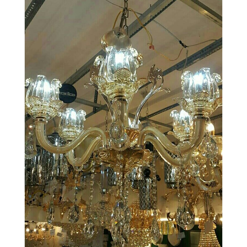 LAMPU GANTUNG HIAS KRISTAL LILIN MODEL KELOPAK BUNGA 6 TANGKAI L-8