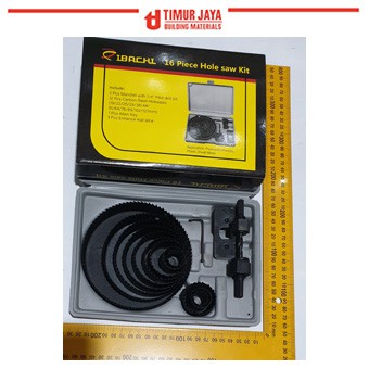 SET IBACI 16 Pc HOLESAW Kit Hole Saw Kit Mata Bor Pelubang Kayu nankai Kayu PIPA PARALON PVC GYPSUM ACRYLIC Hidroponik