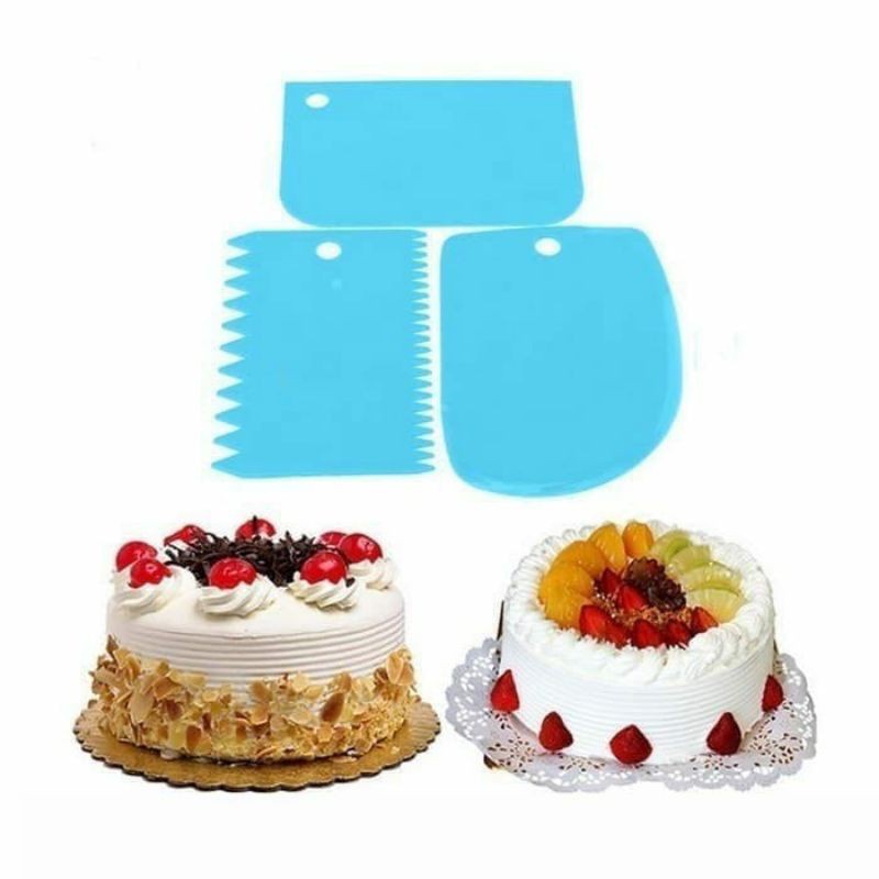 Scraper Buttercream Alat Dekorasi Hias Kue Penghalus Cake Potong Dough 1 Set Isi 3