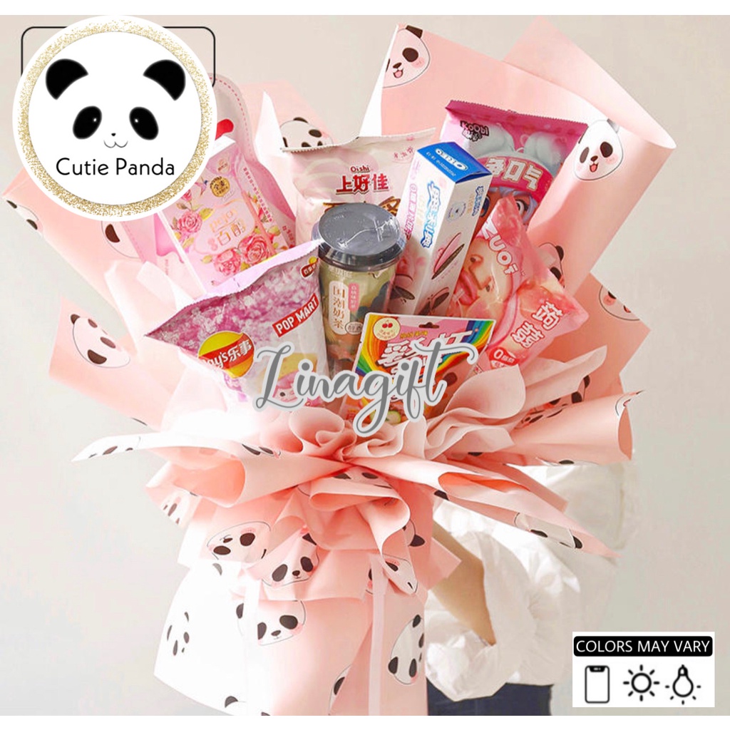 ( 5 LEMBAR ) CUTIE PANDA - FLOWER WRAPPING PAPER KOREAN CELLOPHANE KERTAS BUNGA CUTE FLORIST BOUQUET BUKET