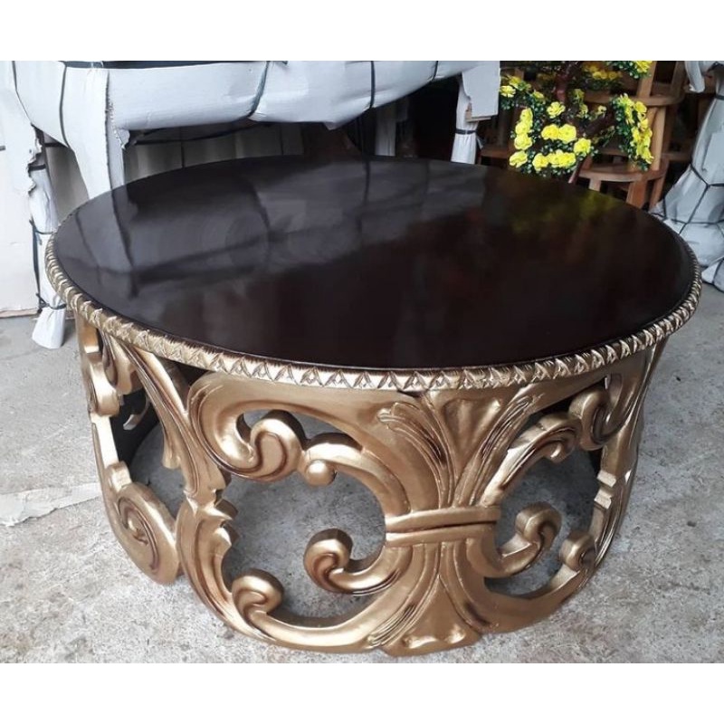 MEJA BULAT LESEHAN UKIR (Diameter 100 cm) Bahan Kayu Jati