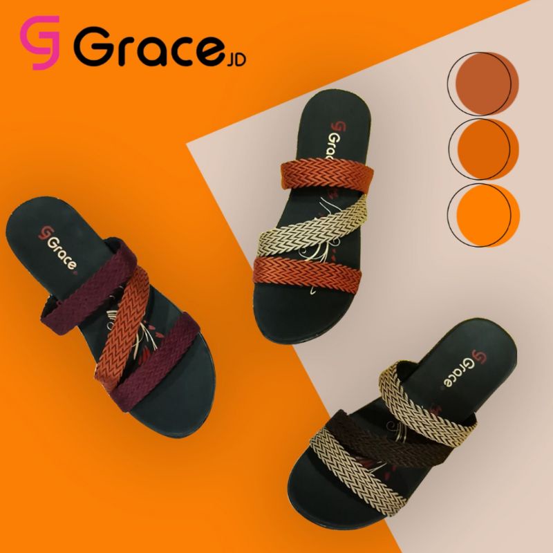 GRACE [RAJUT LAUREN BAN 3M] Sandal Cewek Turki Tapak Hitam/ Sandal Wanita Ban 3M/ Sandal Selop Wanita