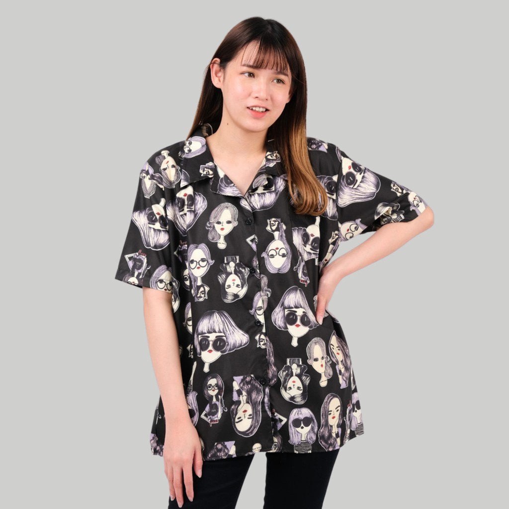 Monellina 3052 Kemeja Wanita Lengan Pendek Retro-2