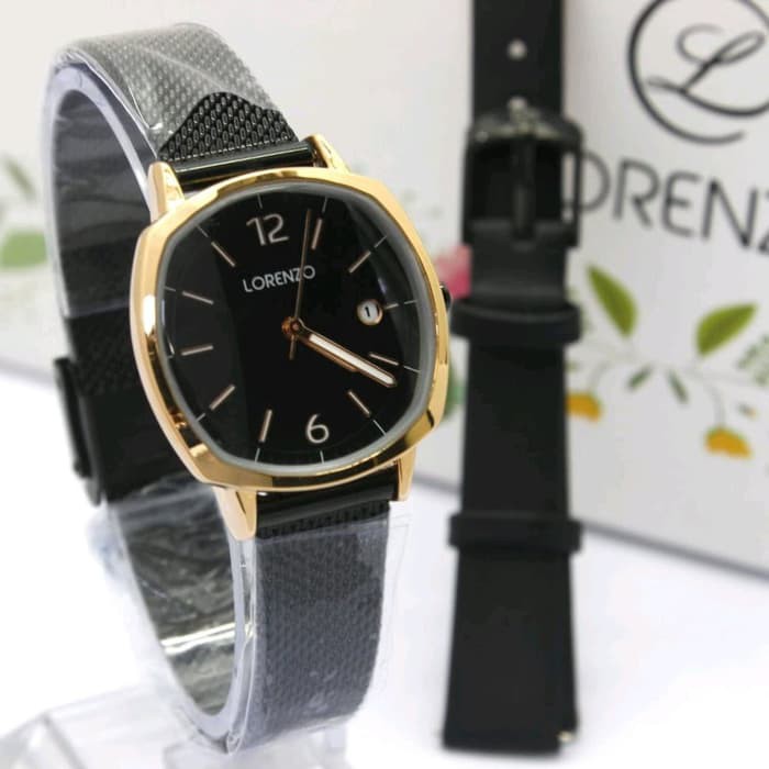 Promo Jam Tangan Paket Wanita Lorenzo R1030 L Black Rose Gold
