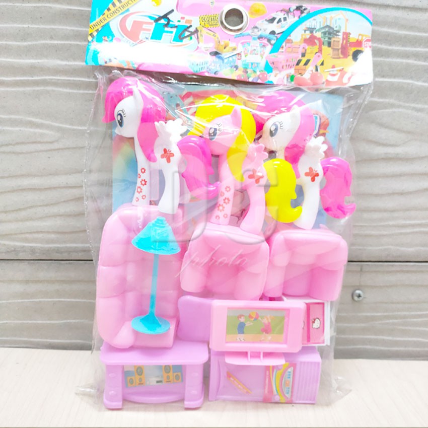 Let's Play Little Pony Sofa Mainan Perabot Rumah Boneka Rumah rumahan