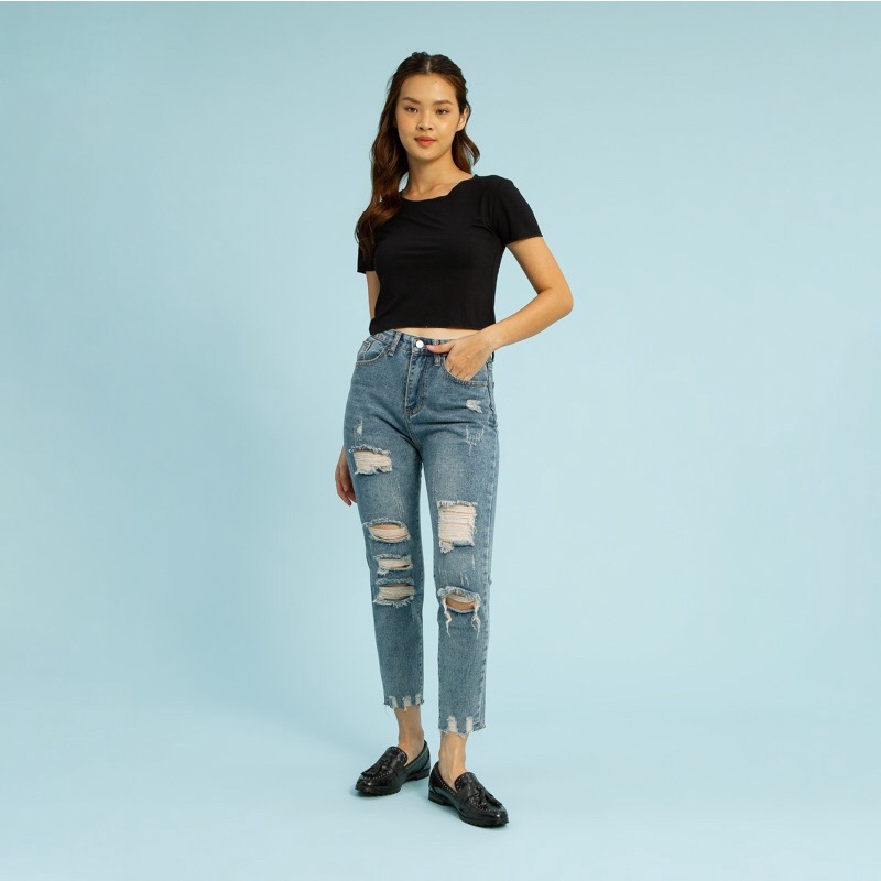 VIERLIN - Jeans 8828 - CELANA JEANS SOBEK WANITA RIPPED HIGHWAIST