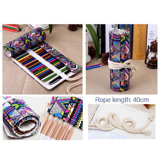 Tempat Pensil Gulung Kanvas is 48 Slot Bohemian Tas Pensil Warna Lipat Gulung Unik-3