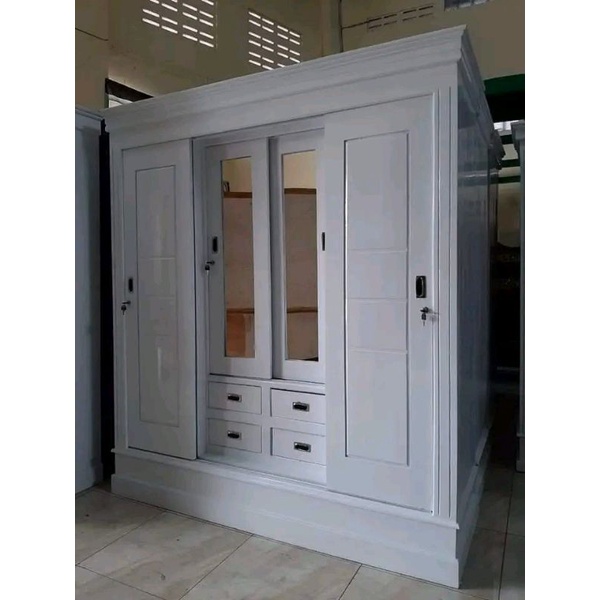 lemari jati pintu 4 warna putih