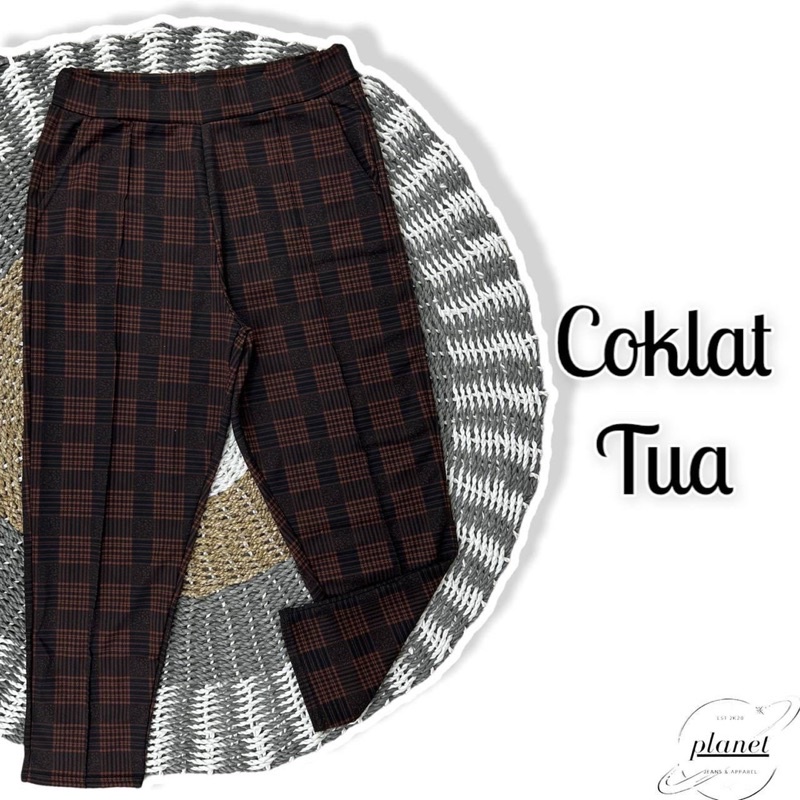 CELANA KOTAK KOTAK JUMBO BIG SIZE WANITA CELANA SEMI LEGGING BAGGY TARTAN PANTS MODEL SLIM FIT KEKINIAN KAIN MELAR PINGGANG KARET