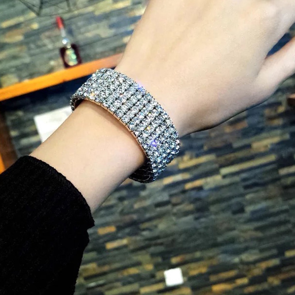 Hu Hu Hu Hu Hu Alat Bantu Pasang Kacamata♡ Gelang Tangan Berlian Imitasi Stretch Multi Baris Untuk Pengantin Wanita