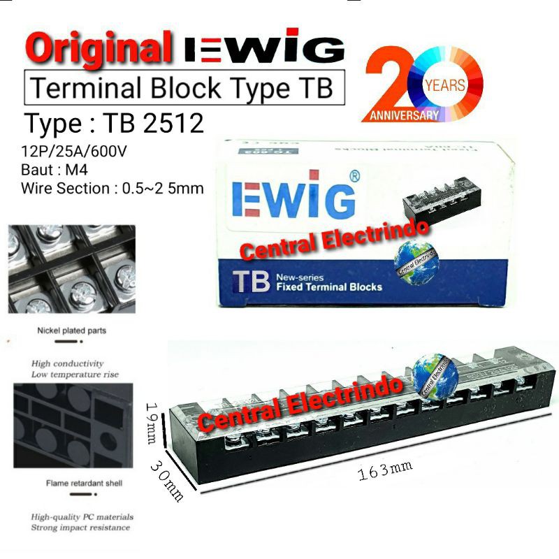 Terminal  Block Blok 25A 12P (TB 2512) EWIG.