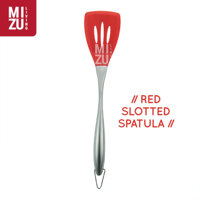 SILIRON Silicone Spatula Kitchen Set Sutil Gagang Stainless Steel Handle BPA-FREE-RED SLOTTEDSPATULA
