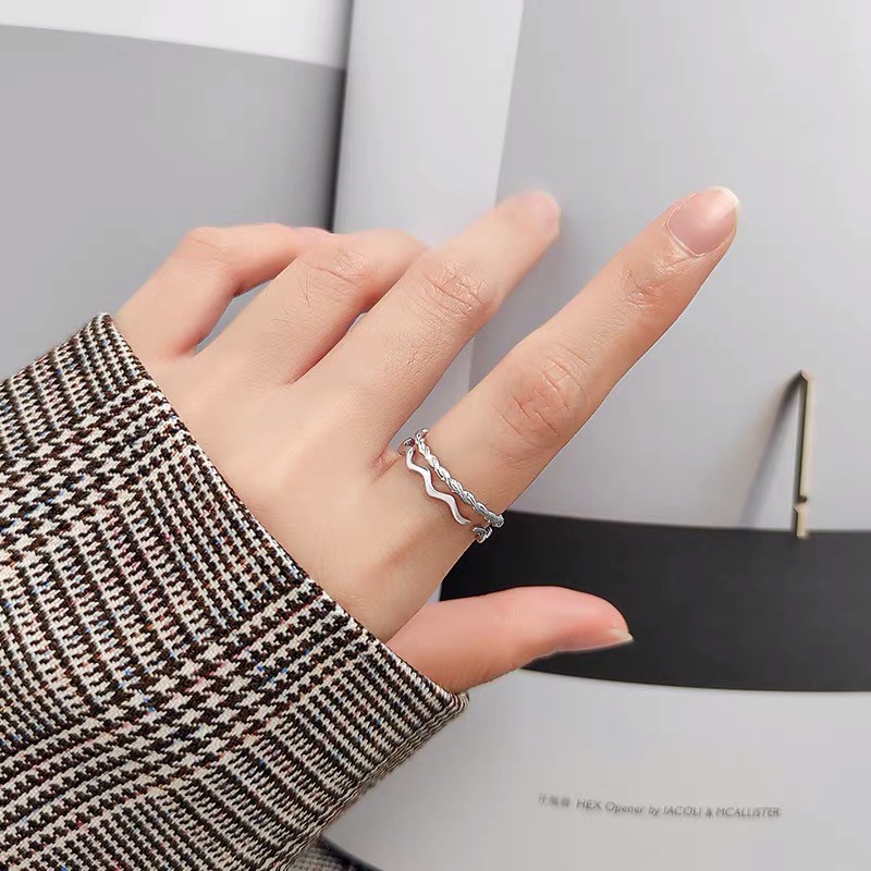 Cincin Model Terbuka Motif Gelombang Gaya Korea Untuk Wanita