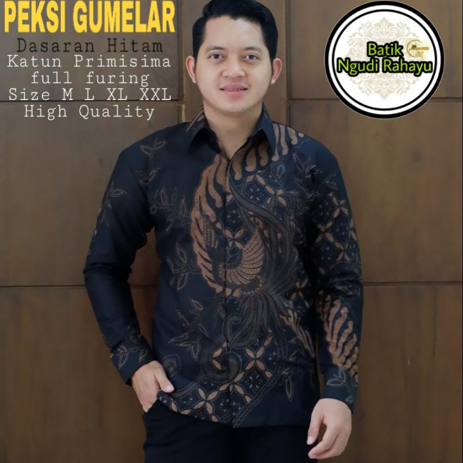 Kemeja Batik Pria Warna Hitam Batik Lengan Panjang Terbaru PEKSI GUMELAR Batik Lapis Furing