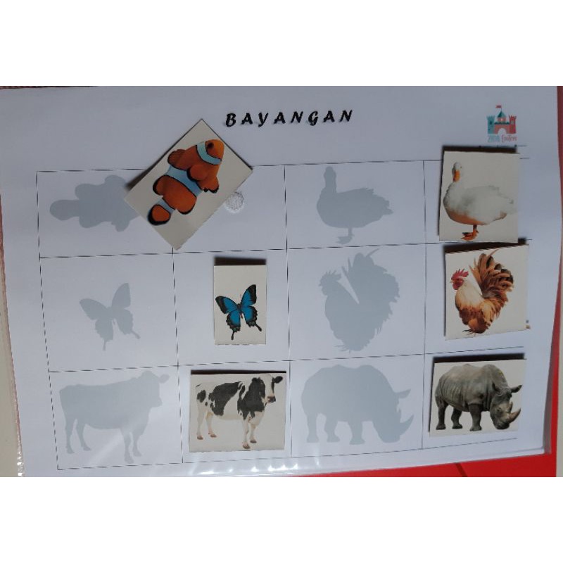 worksheet bayangan/worksheet velcro menyamakan bayangan hewan anak 2 tahun