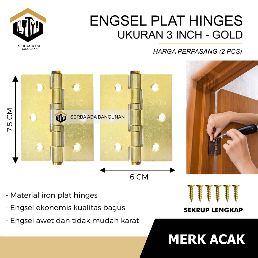 [COD] Engsel Pintu Jendela 3 Inci 4 Inch - PLAT BESI ( HARGA 1 PASANG KOMPLIT DENGAN MUR) HIGH QUALITY