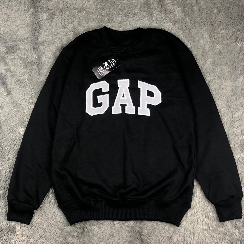 Crewneck GAP Hitam Bordir Premium Original Full Tag Distro Bahan Tebal