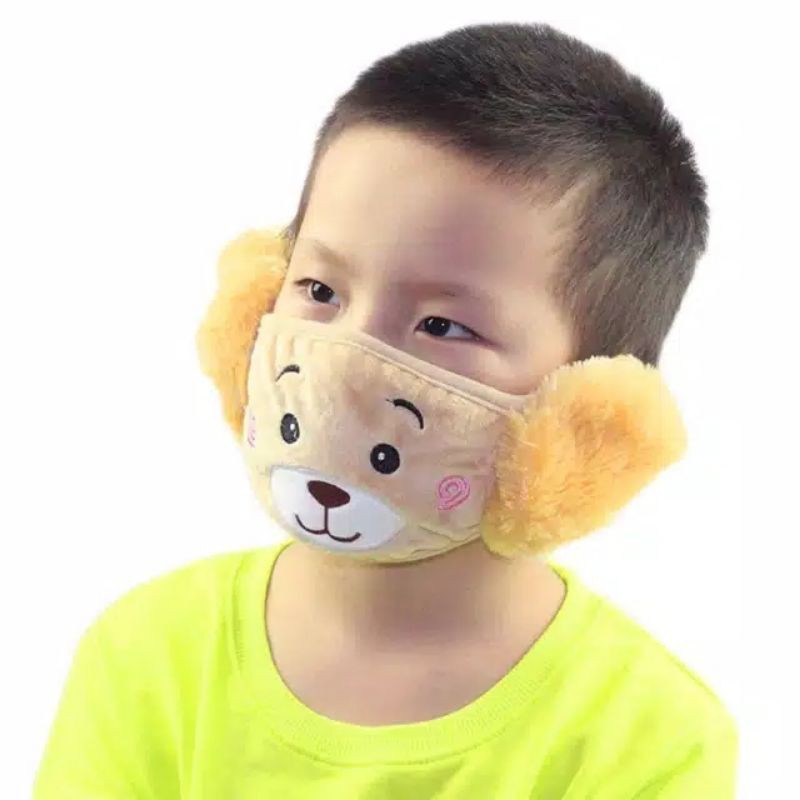 Masker Anak motif bulu di telinga lucu lucu