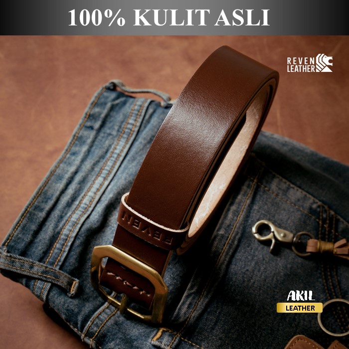 Ikat Pinggang Sabuk Gesper Pria Reven Hanoman Belt Bahan 100% Kulit Sapi Asli Premium Original Branded Keren Terbaru Kekinian