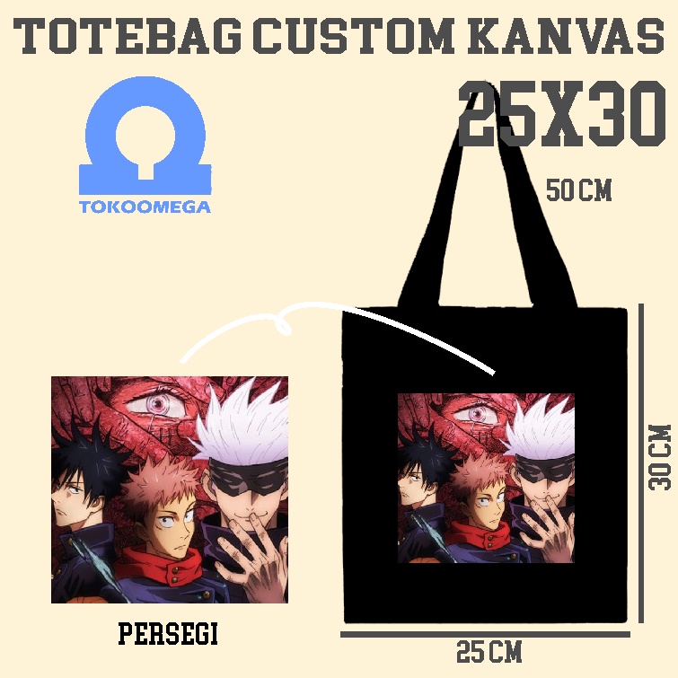 tokoomega Totebag Custom Kanvas Hitam Premium 25x30