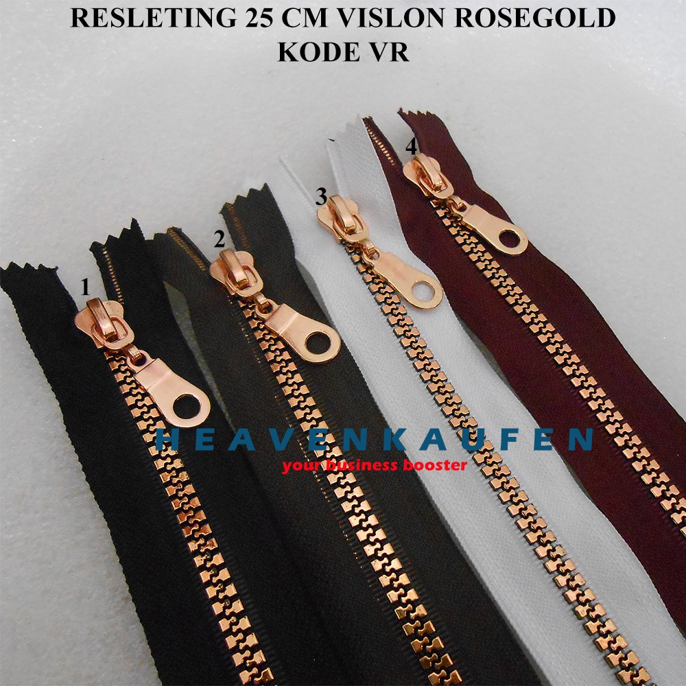 Resleting Zipper 25 cm Vislon Rose Gold Untuk Resleting Busana Pakaian Wanita Dll Kode VR
