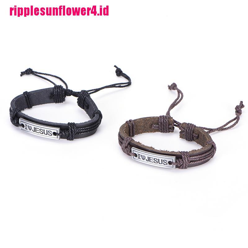 Gelang Bahan Kulit alloy Desain I love Jesus Untuk Agama Kristen