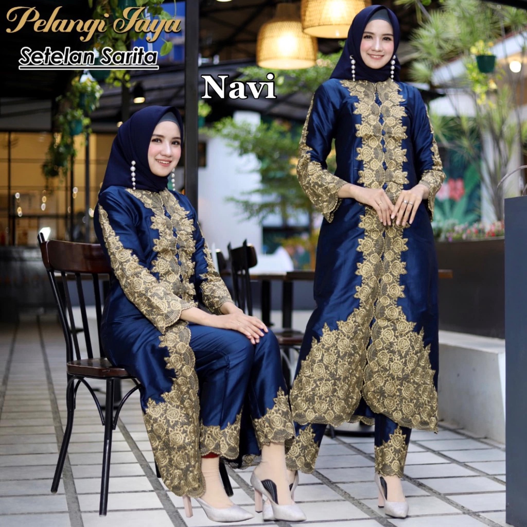 (TERLARIS ) SEt Kebaya CElana Tafetta Sarita PJ/ Set Kebaya Celana Sarita Bordir/ Set Kebaya mewah k