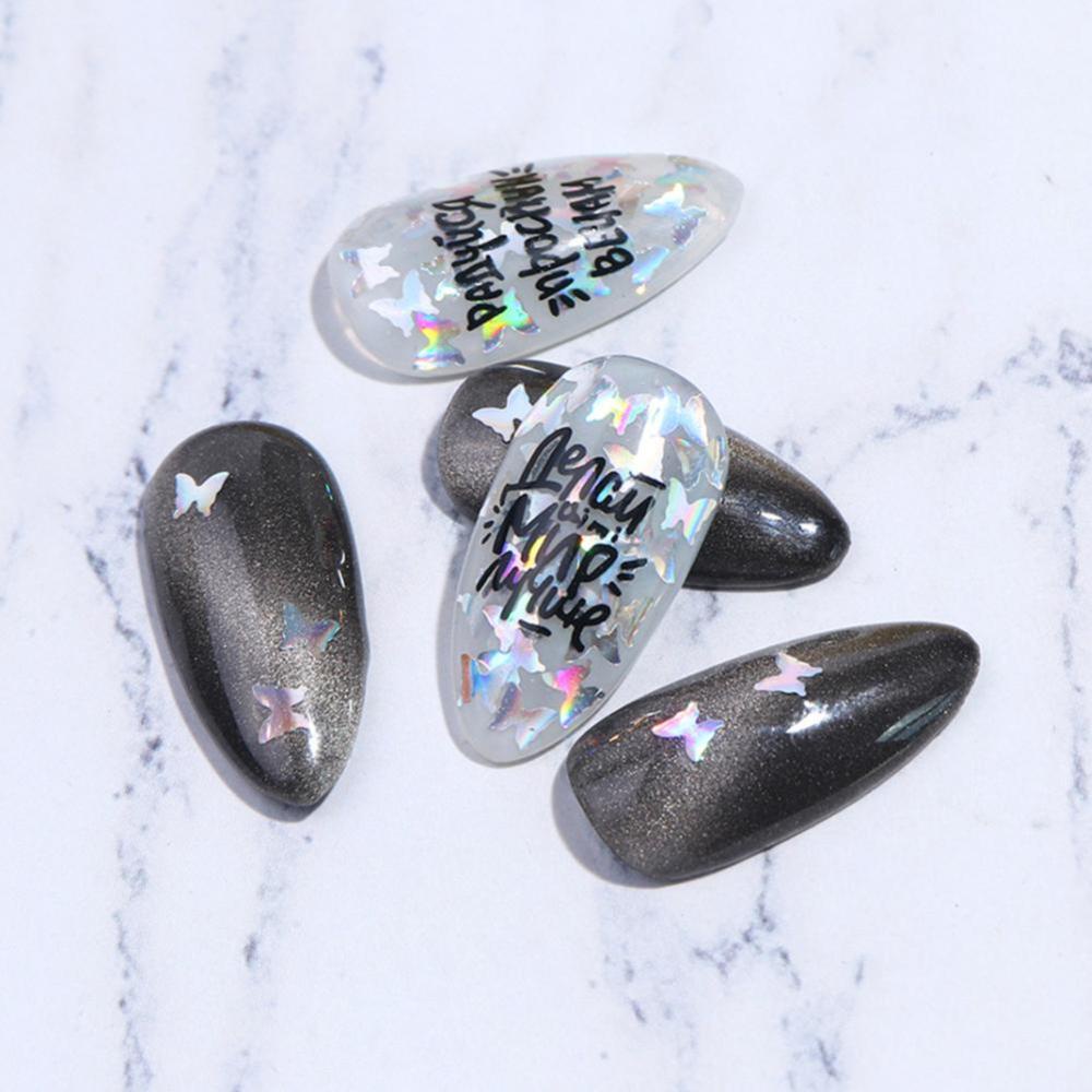 Timekey Serbuk Glitter Sequin Bentuk Kupukupu 3D Holografik Untuk Dekorasi Nail Artmanicure A8K8