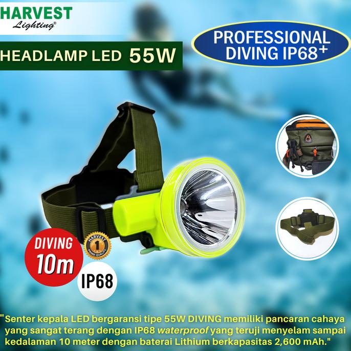 55W HEADLAMP PROFESSIONAL DIVING IP68 HARVEST LED SENTER KEPALA SELAM