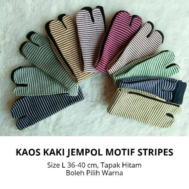 Kaos Kaki Jempol Muslimah Motif Stripes/Garis, Tapak Hitam, Panjang, Murah, Nylon Spandex, Size L