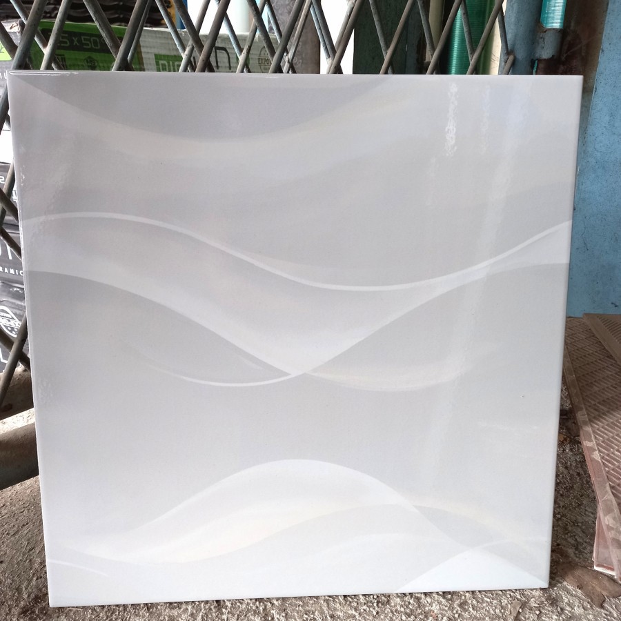 KERAMIK LANTAI RUANGAN 40X40 GLOSSY PUTIH ABU MARMER MARBLE WAVE-IKAD KW 1