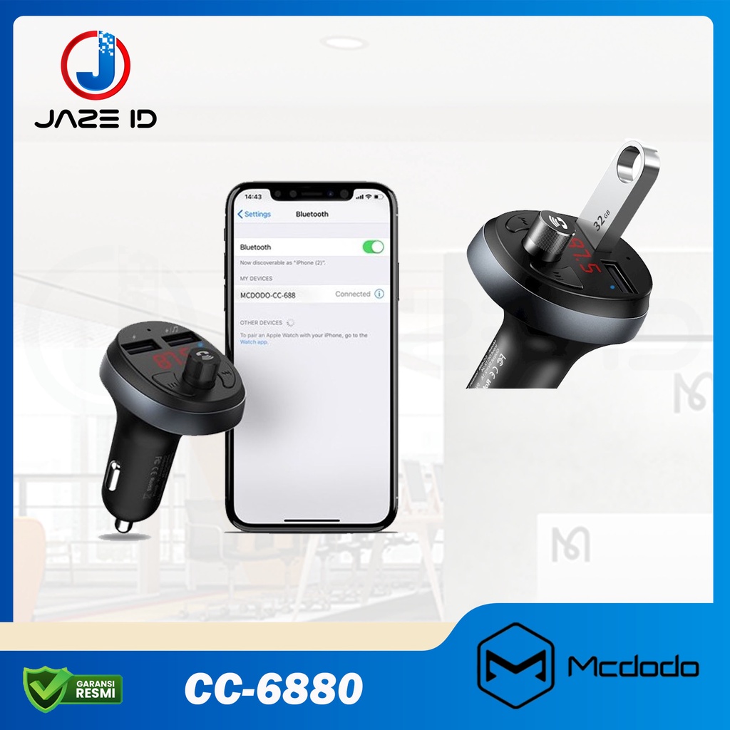 MCDODO CC-6880 Car Adaptor Charger Digital Display Bluetooth FM Mobil