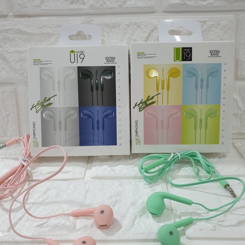 HEADSET MACARON U19 Hifi Stereo Extra Bass Handsfree Matte Colorfull Earphone Jack 3.5mm With Mic