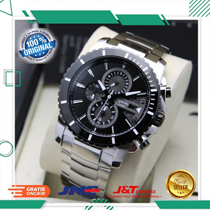 JAM TANGAN ALEXANDRE CHRISTIE ALEXANDER CHRISTIE PRIA COWOK ORIGINAL ORI BRANDED AC6455 SILVER BLACK