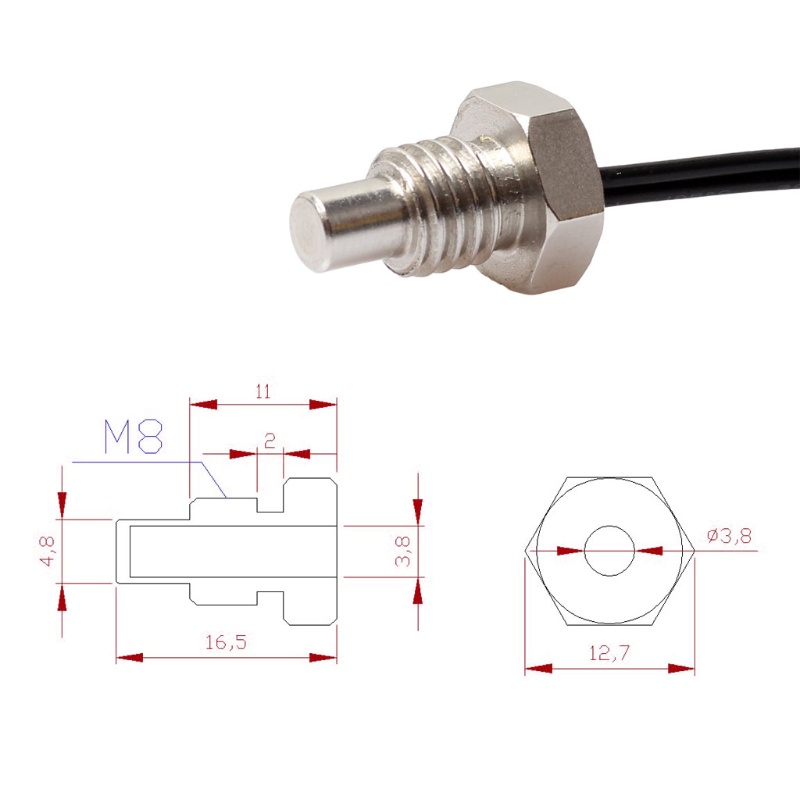 Gro NTC 10K Thermistor Temperature Sensor M8 Thread Probe Cable 1m 2m for Waterpr