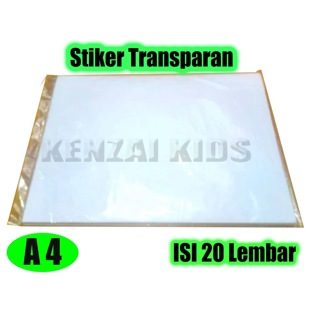 

kertas stiker transparan glossy A4 isi 20 lembar stiker bening
