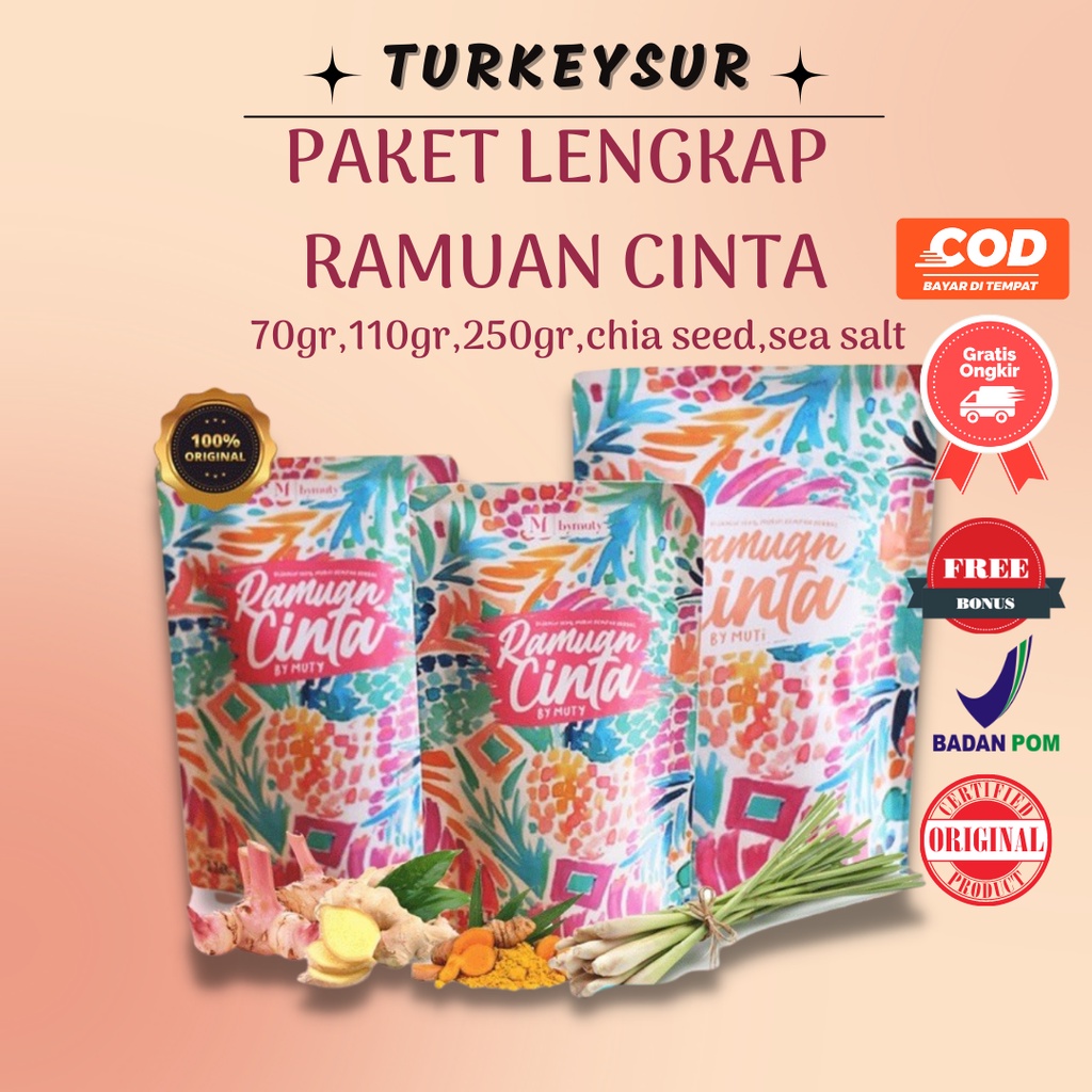 

Paket Lengkap RAMUAN CINTA BY MUTY 70gr 110gr 250gr OFFICIAL Chia Seed Sea Salt Garam Mineral Jamu Ramuan Cinta Ramcin Obat Untuk Diet Promil By Muty Muti Official