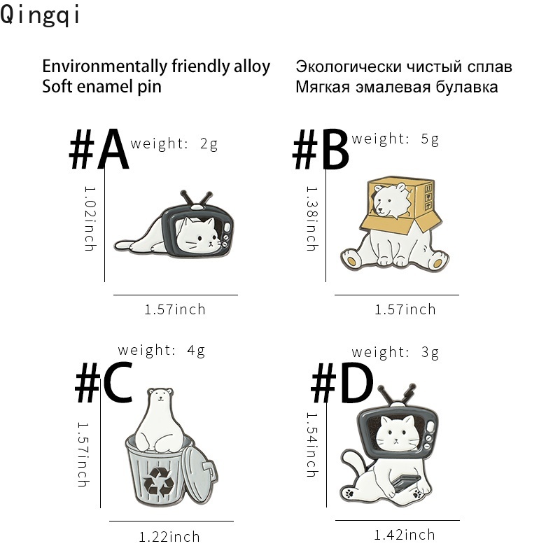 Bros Pin Enamel Bentuk Kartun Hewan Kucing Beruang Dalam Kotak TV