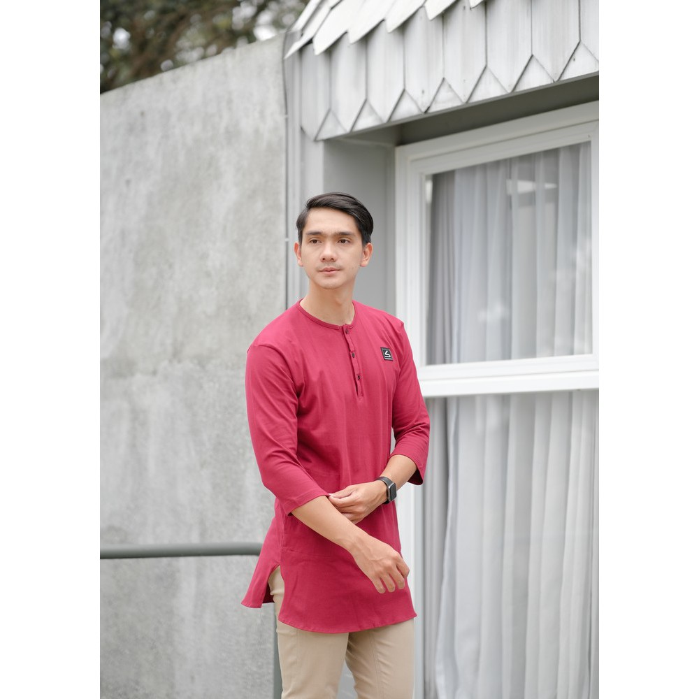 Baju Muslim Pria / Baju Koko Pria Dewasa / Baju Kurta Kasual Muslim - Soleh Ali Maroon