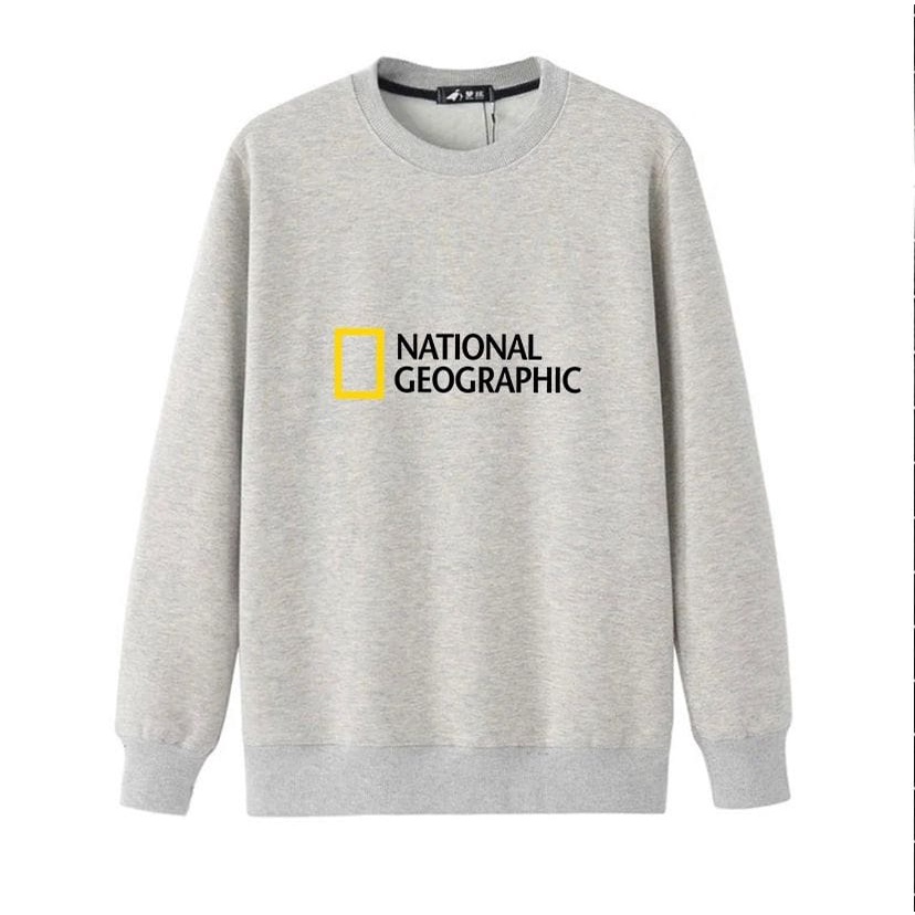 Kiyowo Baju Pria National GeoGraphic Lengan Panjang Atasan Fashion Kasual Pria