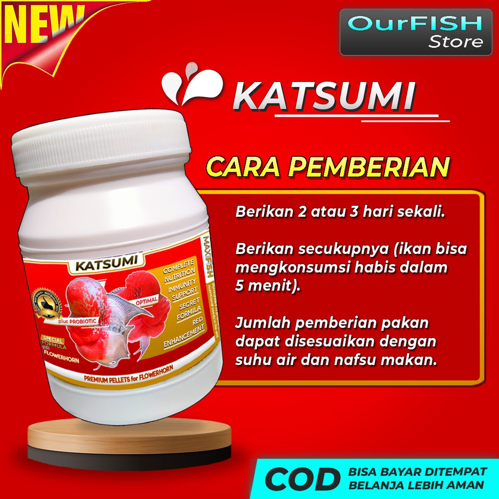 KATSUMI Pelet Louhan Jenong dan Warna with Carophyll Spirulina Probiotic Pelet Ikan Hias Red Devil